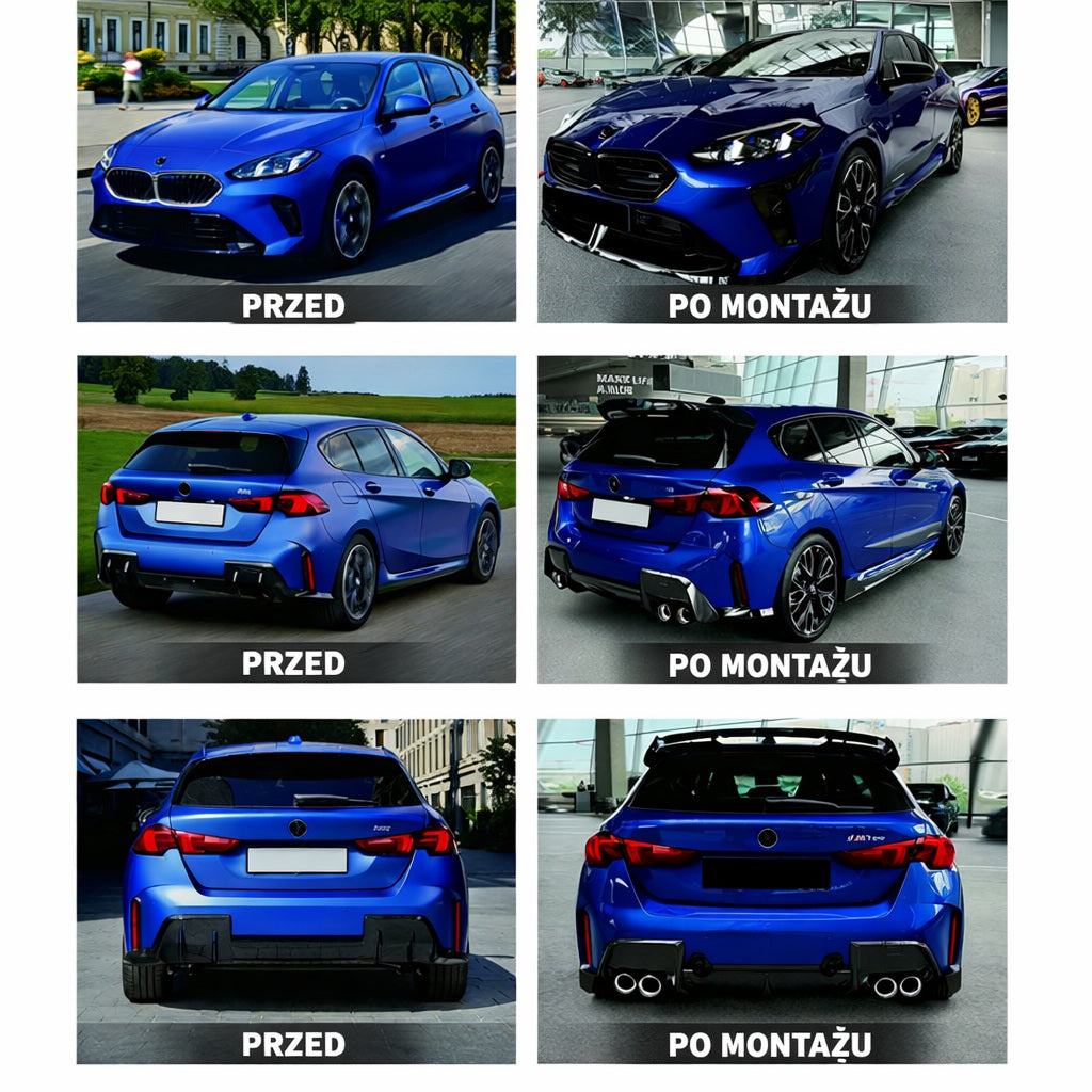 zestaw dokładek Bodykit do BMW 1 F70 MPakiet Czarny Dokładki 2024+ końcówki wydechu