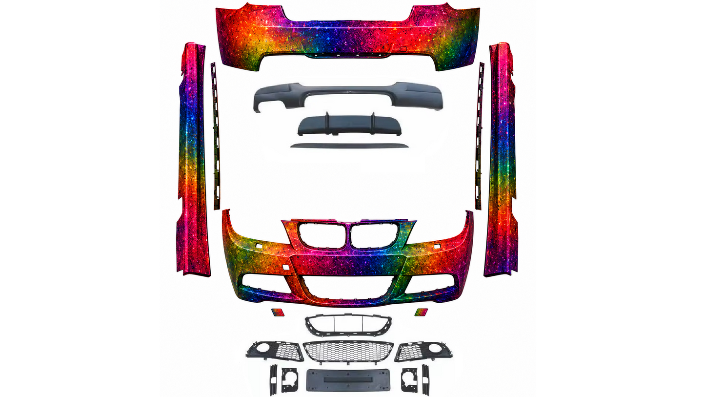 ZDERZAKI zestaw BODYKIT w KOLOR do BMW E90 preLCI sedan MPAKIET Mtech 2004-2008 PRZÓD TYŁ PROGI DYF 2L pod kod lakieru