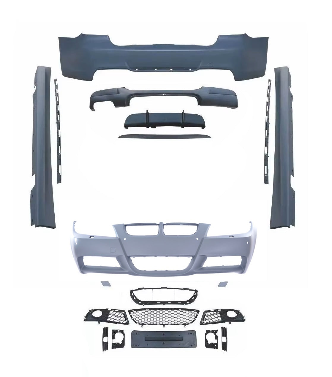 ZDERZAKI zestaw BODYKIT w KOLOR do BMW E90 preLCI sedan MPAKIET Mtech 2004-2008 PRZÓD TYŁ PROGI DYF 2L pod kod lakieru