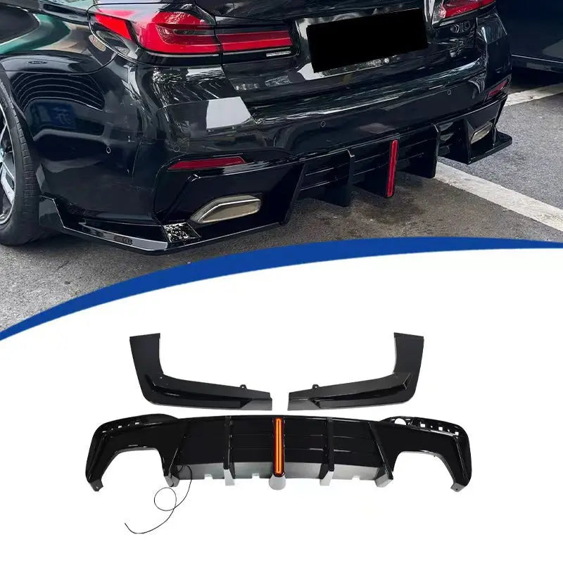 DYFUZOR SPOILER do BMW G30 G31 LED 4R CZARNY POŁYSK ZE SWIATŁEM STOP 2016-2024