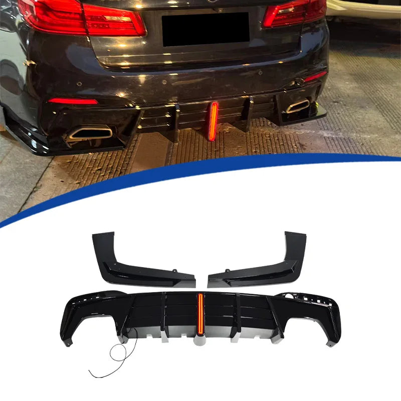 DYFUZOR SPOILER do BMW G30 G31 LED 4R CZARNY POŁYSK ZE SWIATŁEM STOP 2016-2024