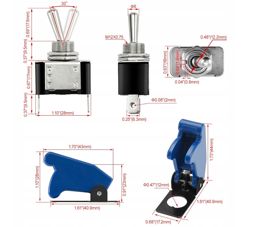 Metalowy przełącznik dźwigienkowy 12V 20A FlickFlip Heschen wł/wył 2pozycje