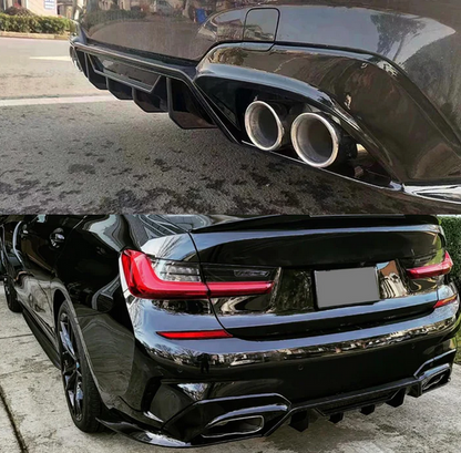 DYFUZOR SPOILER do BMW G20 G21 M340 / M340look podwójny na 4 CZARNY POŁYSK