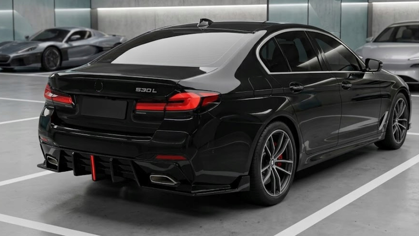 DYFUZOR SPOILER do BMW G30 G31 LED 4R CZARNY POŁYSK ZE SWIATŁEM STOP 2016-2024