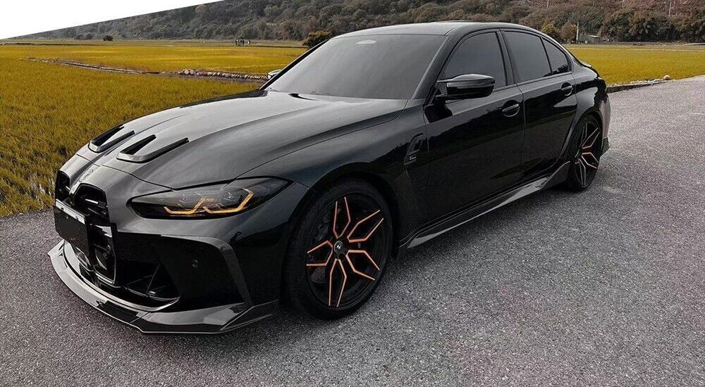 Dokładki progów do BMW G80 G81 M3 CZARNY POŁYSK 2020+ listwy progowe PEŁNE progi